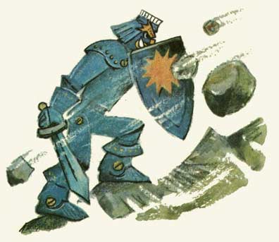 Снаряды Железный Рыцарь с большой ловкостью отражал щитом… Рис. Л.Владимирского