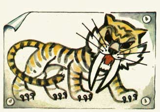 Жевун подумал и изобразил саблезубого тигра с огромными клыками… Рис. Л.Владимирского